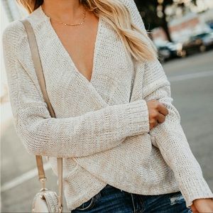 VICI | Hayden Sweater Criss-Cross Drape Oatmeal